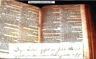 Bible given to Jacob Otto by his father in 1820